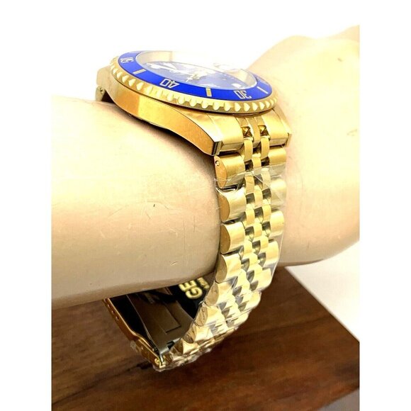 Gevril Men's Watch 4854B Wall Street Swiss Automatic Diver Blue Dial Gold 43mm - Picture 13 of 15